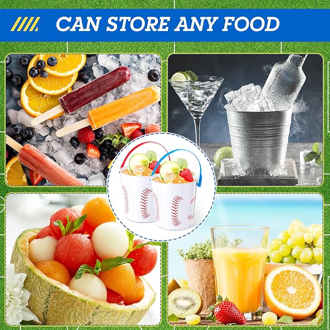 Mifoci Baseball Small Plastic Bucket with Handles 34 oz Versatile Baseball Treat Bucket Baseball Ice Bucket Bulk for Wine Beverage Baseball Party Bar Alcohol Beer Snack Drink Pail Gifts(30 Pcs)