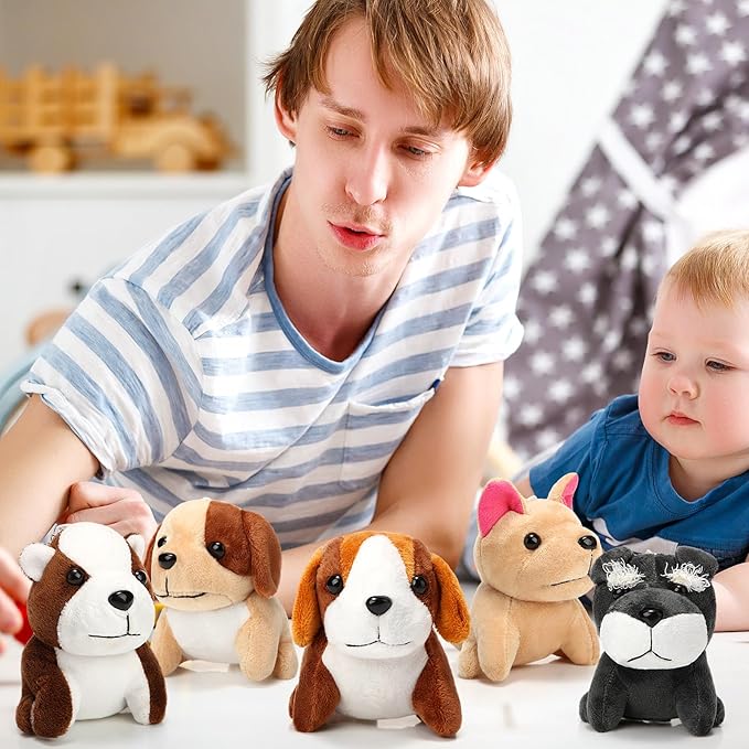 Sumind 9 Pcs 4" 5" Mini Plush Stuffed Dog Party Favor Small Puppy Stuffed Animal Bulk Soft Toy Doll Cute for Kids Gift Graduation Stocking Stuffers Baby Shower Birthday (Vibrant Puppy)