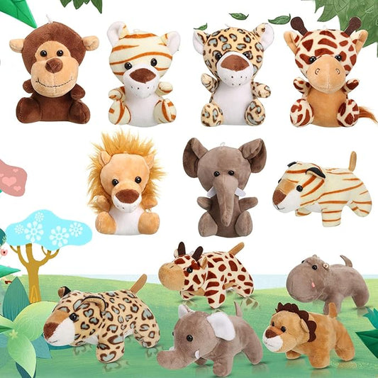 Sumind 12 Pieces Mini Stuffed Forest Animals Jungle Animal Plush Toys 4.8 Inch Cute Elephant Lion Giraffe Tiger Plush for Animal Themed Parties Achievement(Sitting, Lying)