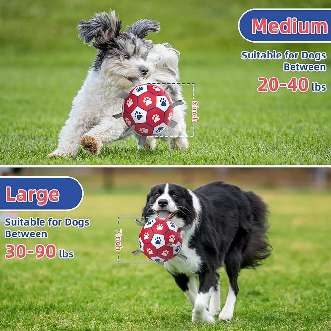 Diman Premium Dog Toys Ball, Interactive Dog Toys for Tug of War, Dog Soccer Ball with 9 Nylon Straps for Indoor Outdoor, Dog Toy for Medium Dogs & Large Gift for Birthday (7 inch)