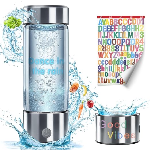 Hydrogen Water Bottle 450ml Rechargeable Hydrogen Water Generator with PEM SPE Technology Hydrogen Water Machine with Stickers 3Min Quick Electrolysis for Office Travel Daily Drinking Best Present