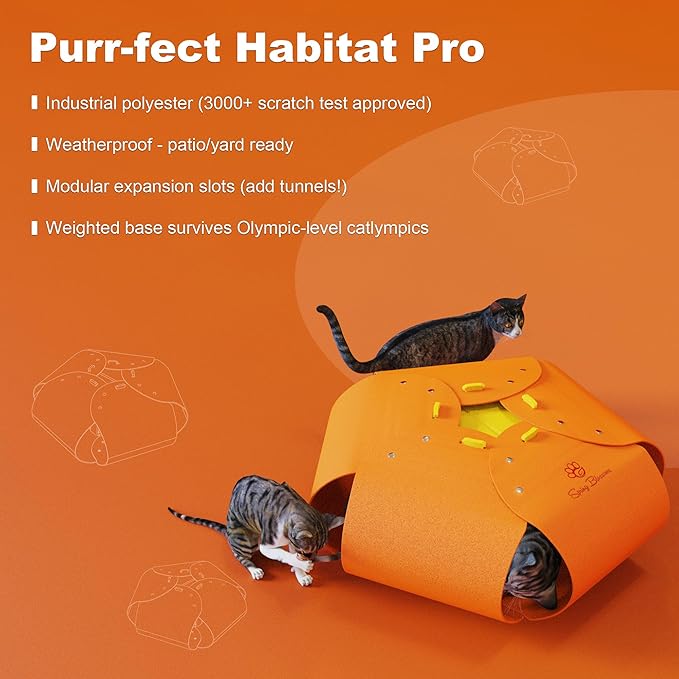 Spring Blossoms Cat Tunnel, Cat Cave for Indoor Cats Bed,Scratch Resistant Cat Toys for Medium Large Cats Hide and Seek Toy (Amber Orange)