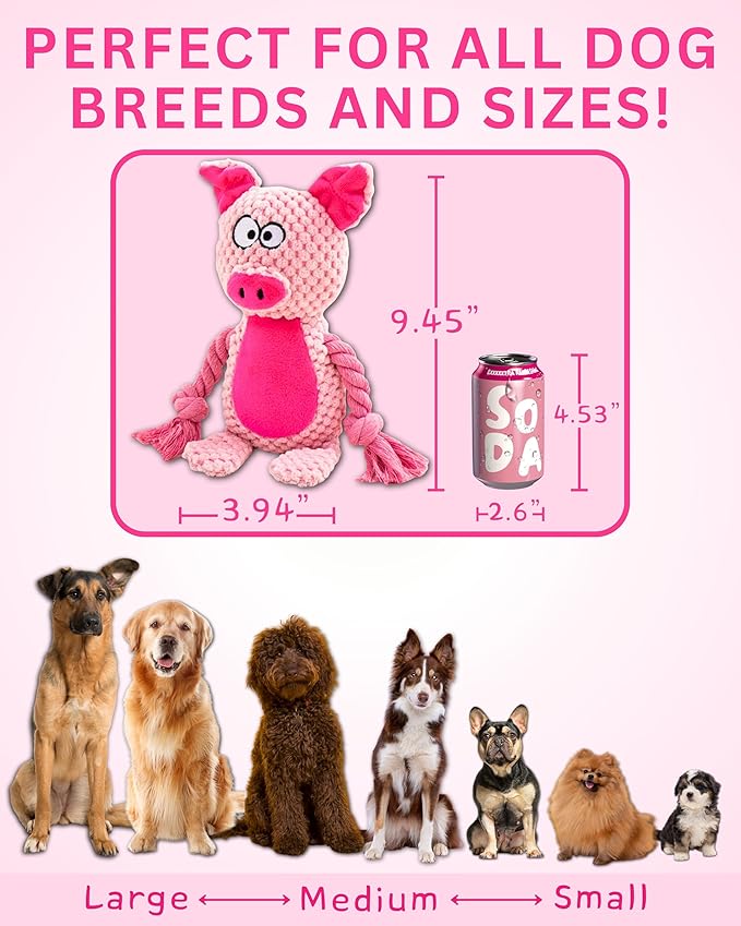 Plush Dog Toys, 3-Pack Variety Set with Squeaker, Crinkle Paper, Rope, Non-Toxic, Soft & Durable, Teething Puppy Toys- Farm Friends or Jungle Pals, 9.45 x 3.94 inches (Farm Friends)