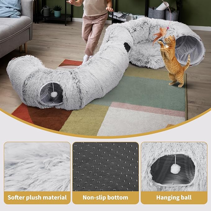 Odoland Cat Tunnels Bed with 1 Straight Tunnel and 20 Pet Toys - 5 Shapes DIY Indoor Cats Cave - Detachable Soft Cat Donut Tunnelset for Kitten Puppy Rabbit Ferret