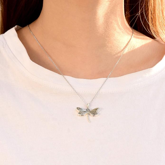 925 Sterling Silver Cremation Jewelry Dragonfly Butterfly Urn Necklace Hold Two Dual Ash Necklace for Loved Ones Cremains Keepsake Memorial Gift for Women