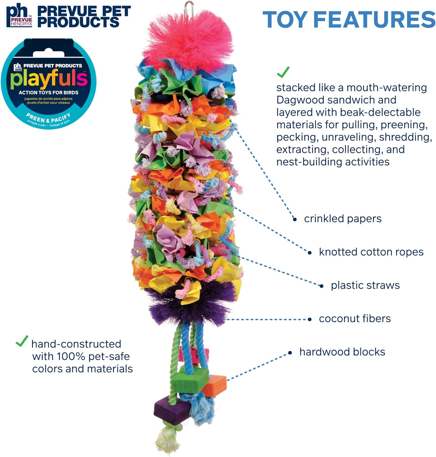Prevue Pet Products 62607 Calypso Creations Dagwood Bird Toy, Multicolor