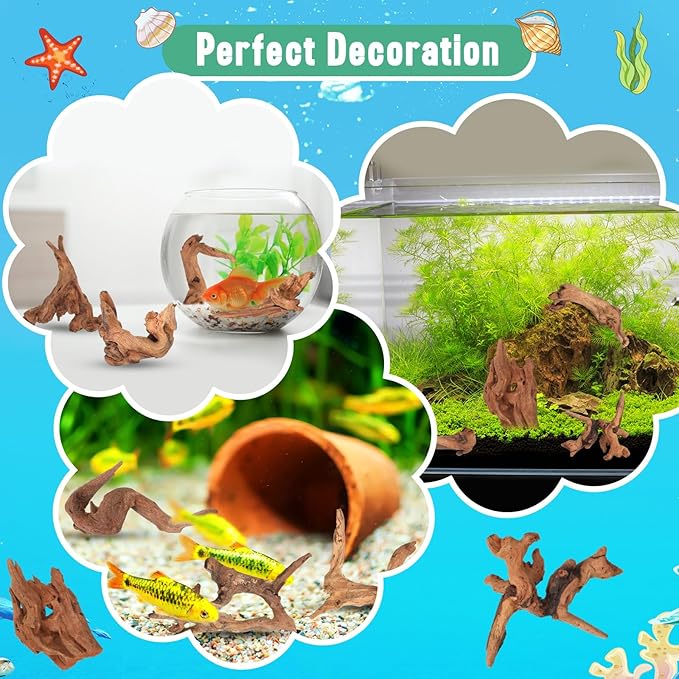 Suzile 20 Pcs Small Natural Coral Driftwood for Aquarium 4-7 Inches Driftwood Assorted Shapes Reptile Terrarium Decor Drift Wooden Branch for Fish Tank Aquarium Decoration