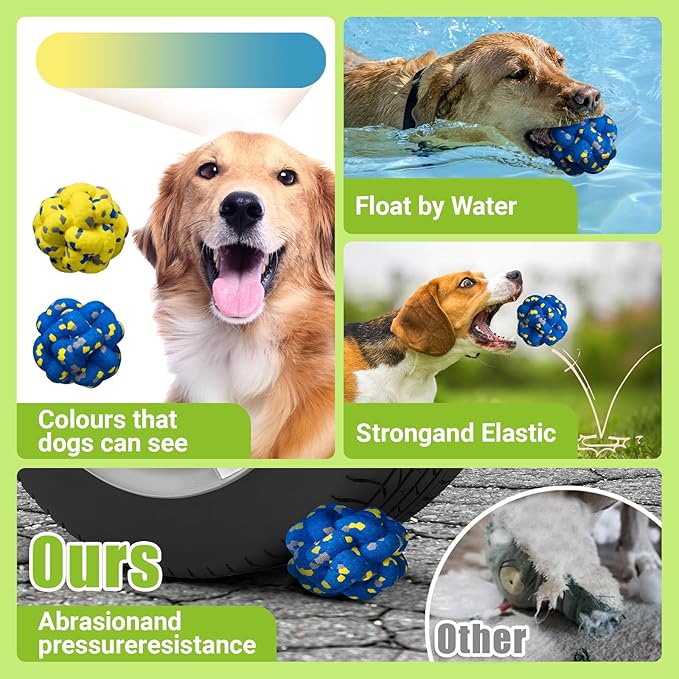 Upgrade Dog Balls Interactive Toys for Aggressive Chewers, Indestructible Tennis Durable Bouncy for Fetch Game, Lightweight Floating, 4pcs
