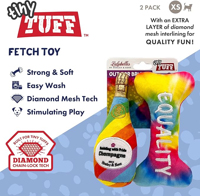 Huxley & Kent Tiny Tuff | Out for Brunch | Extra Tough Dog Toy for Small Dogs | 2-Pack Funny Dog Toy | Features Squeaker, Crinkle | Machine Washable