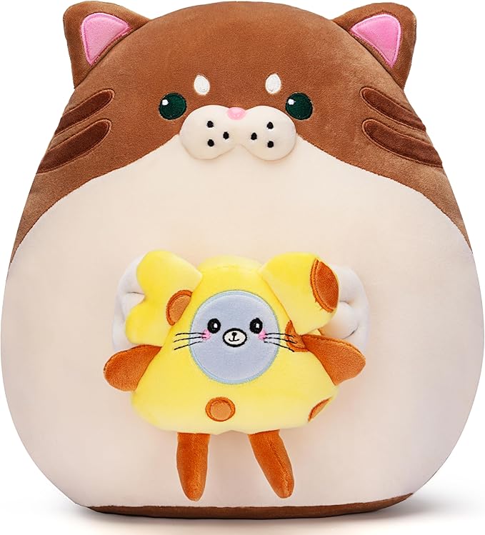Original 12-inch Large Cat Plush Pillow Stuffed Animal Toy,Big Size Cute Soft Fat Hugging Cuddle Huggable Plushie,Gift for Kids
