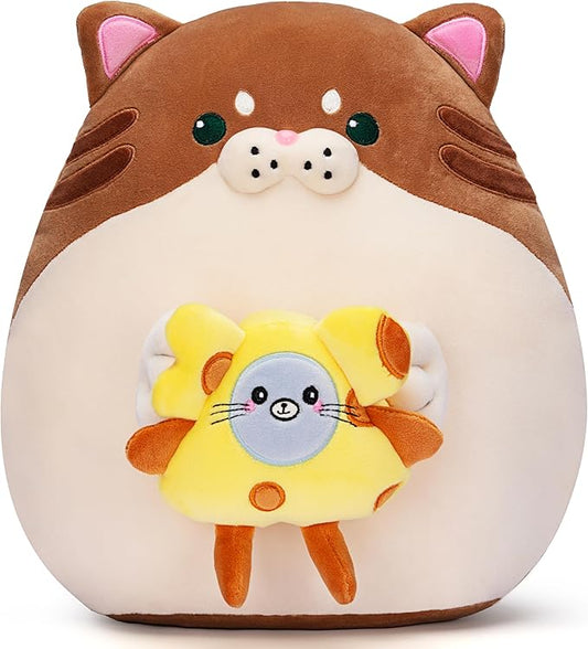 Original 12-inch Large Cat Plush Pillow Stuffed Animal Toy,Big Size Cute Soft Fat Hugging Cuddle Huggable Plushie,Gift for Kids