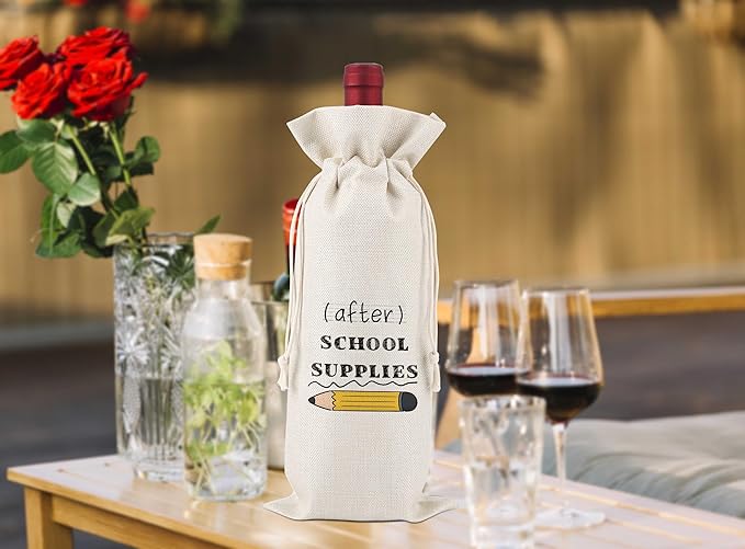 After School Supplies,Teacher Appreciation Wine Bag,Teacher Appreciation Gifts,Teacher Gifts from Student,Gift Bag For Teacher,Coworkers,Teachers Day Gifts,Reusable Wine Bags With Drawstring,L11