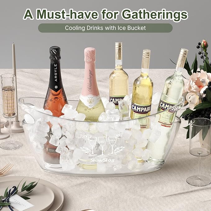 Ice Buckets for Parties, 5.5L Acrylic Champagne Bucket, Plastic Tub for Cocktail Bar, Ice Bucket with Scoop, Clear Ice Bucket Beverage Tub for Wine, Champagne, Beer Bottles