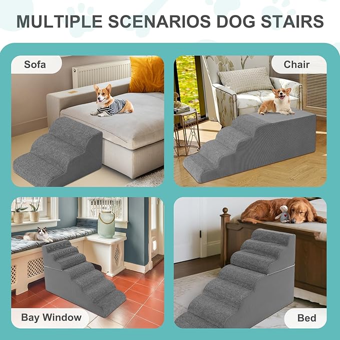 7-Step Dog Stairs for High Bed - 29.5" Adjustable Dog Ramps for Couch, Non-Slip Sturdy Pet Steps for Small Dogs, Washable Cover, Removable Modular Design, Dual 11.8” & 17.7” Steps for Custom Height