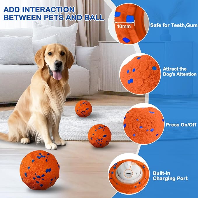 Interactive Dog Ball, Smart Interactive Dog Toys for Medium and Large Dogs, Automatic Moving Pet Ball with E-TPU Material, Rechargeable Bouncing Rotating Vibrating Dog Toy to Keep Them Busy
