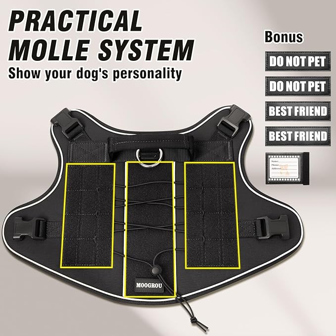 Tactical Dog Harness Medium Sized Dog,No Pull Military Dog Vest with Handle,Reflective Heavy Duty Pet Harness for Walking Hiking Training Black M