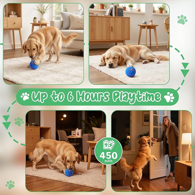 Smart Interactive Dog Toys,Vibrating Dog Ball,Dog Chew Toys,Balls for Dogs，Chew-Proof Shell,Automatic Moving/Bouncing/Rotating, E-TPU Material,Ip68 Waterproof