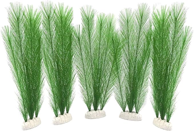 BEGONDIS Aquarium Decorations 5Pcs Fish Tank Artificial Green Water Plants Made of Silk Fabrics Plastic