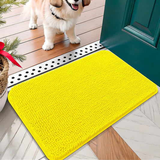 OLANLY Dog Door Mat for Muddy Paws 24x16, Absorbs Moisture and Dirt, Absorbent Non-Slip Washable Doormat, Quick Dry Chenille Mud Mat, Entry Indoor Entryway Carpet for Inside Floor, Lemon Yellow