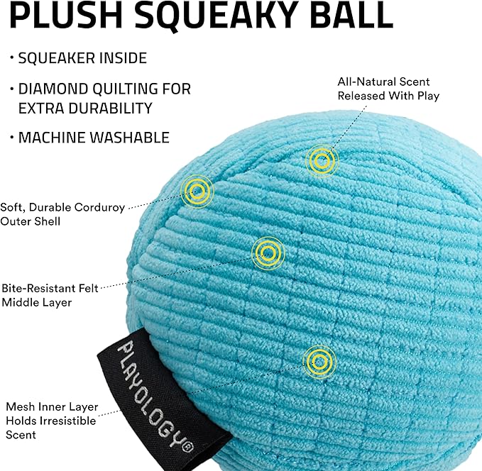 Playology Dog Toys | Squeaky Plush Toy Ball for Dogs | Jumbo Peanut Butter Scented Toy - Easy to Clean and Made from Non Toxic Materials