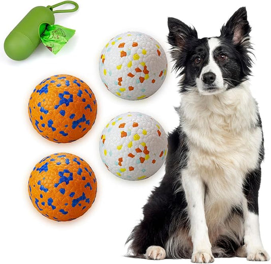 4 Pack Super Bouncy Dog Balls, Fun Indestructible Tennis Balls for Aggressive Chewers, Durable Floating Fetch Toys for Medium and Large Dogs with Lifetime Replacement