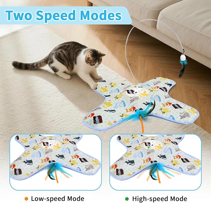 3 in 1 Interactive Kitten Toys for Indoor Cats with Moving Feather,Interesting Cat Toy for Exercise and Play,Hide and Seek Concealed Moving Feather Wand,Cat Enrichment Toys for Bored Indoor Adult Cats