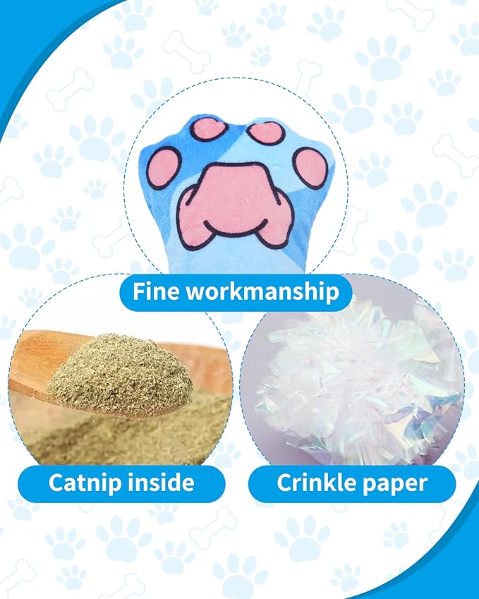 PET SHOW 8 Pack Cat Kicker Toys with Catnip Crinkle Sound Toys for Indoor Cats Colorful Stuffed Kitten Paw Shape Natural Interactive Toy Pet Kitty