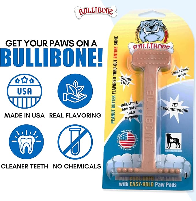 Bullibone Nylon Dog Chew Toy Nylon Bone - Improves Dental Hygiene, Easy to Grip Bottom, and Permeated with Flavor (Peanut Butter, Small - 3 Pack)