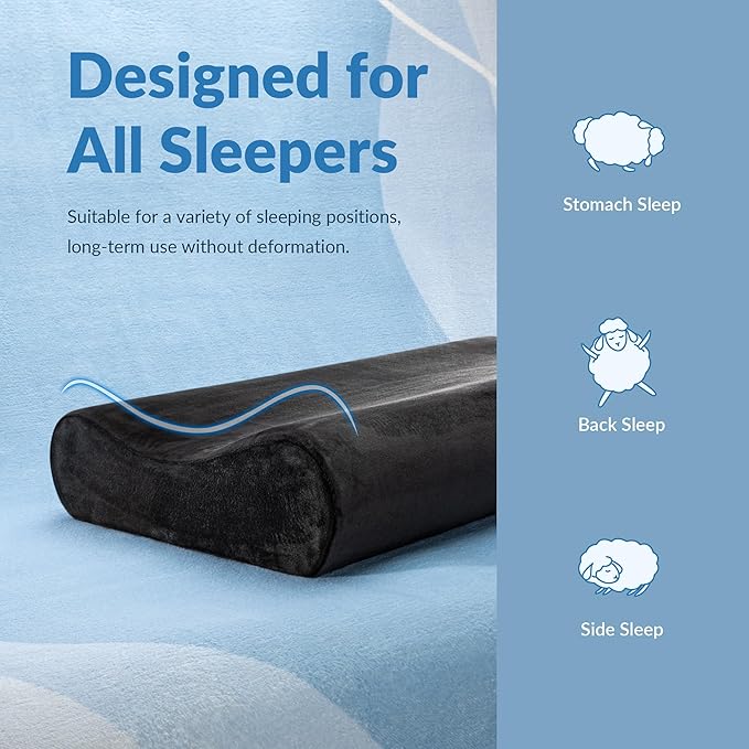 AM AEROMAX 32" King Size Contour Memory Foam Pillow, Neck Pillow for Neck Pain Relief, Neck Orthopedic Sleeping Pillows for Side, Back and Stomach Sleepers(Black,Velvet)