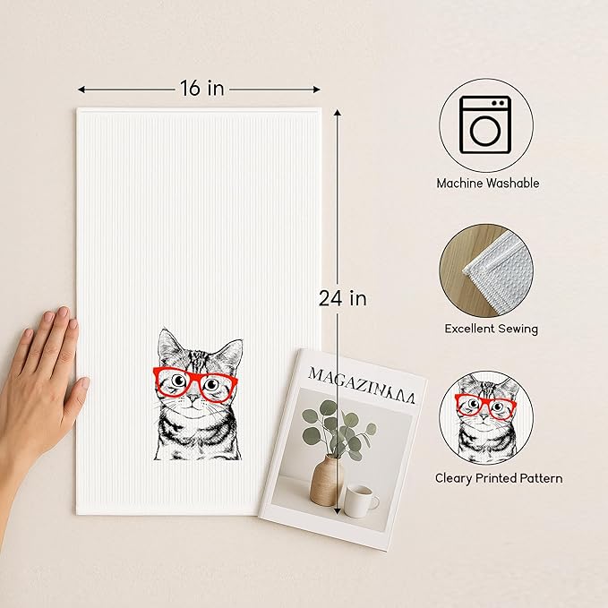 Cat Kitchen Towels Set of 2, Cat Lovers Mom Owners Gifts for Women Hand Towels for Bathroom Decor, Funny Kitty Decorative Dish Tea Towels for Kitchen Decor, 16x24 Inches