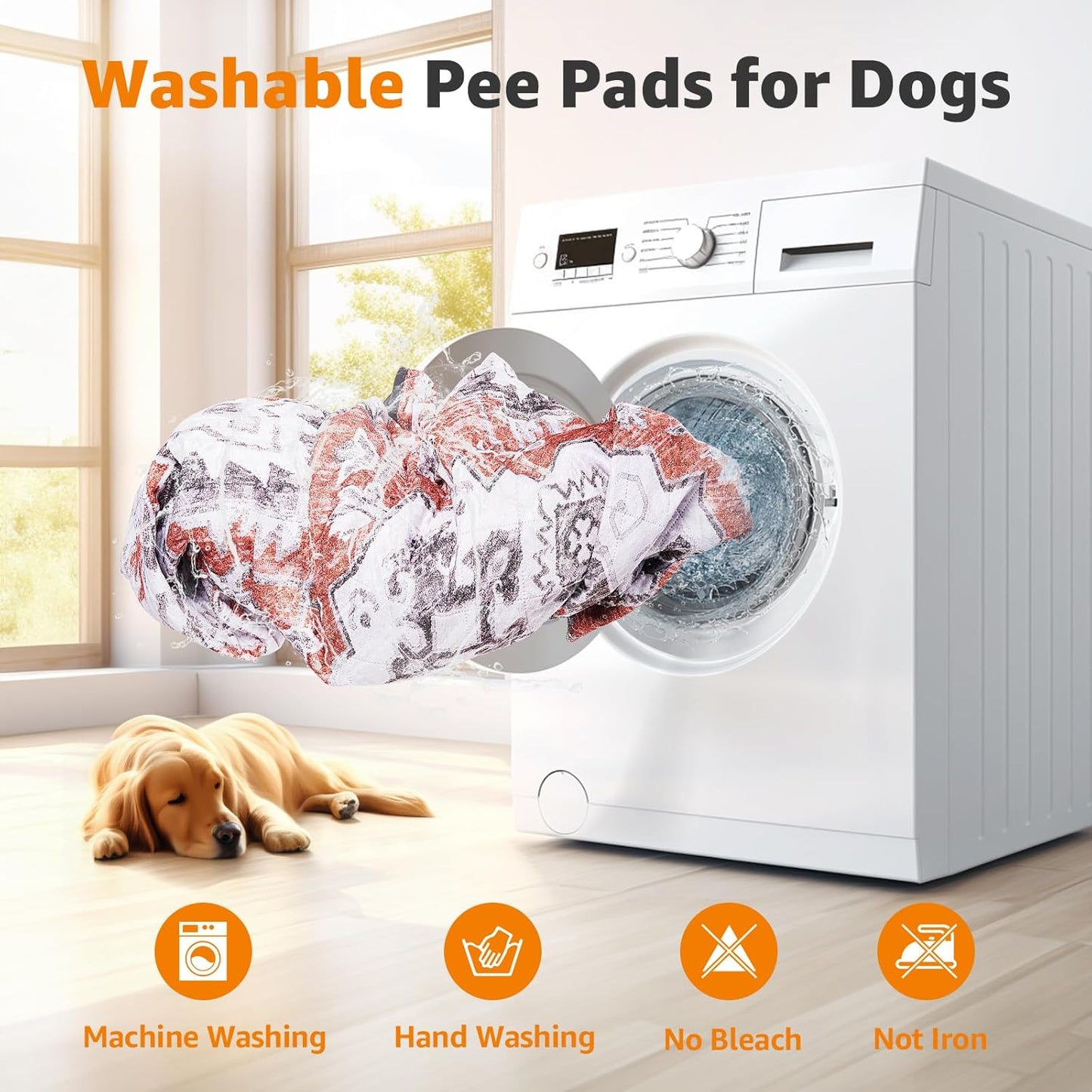 LOOBANI Washable Pee Pads for Dogs, 1 Pack Super Absorbent Reusable Puppy Pads Leakproof Dog Traning Pads, Waterproof Non-Slip Whelping Pad for Floor, Playpen, Crate, Couch-72 x72 (Red-Orange)