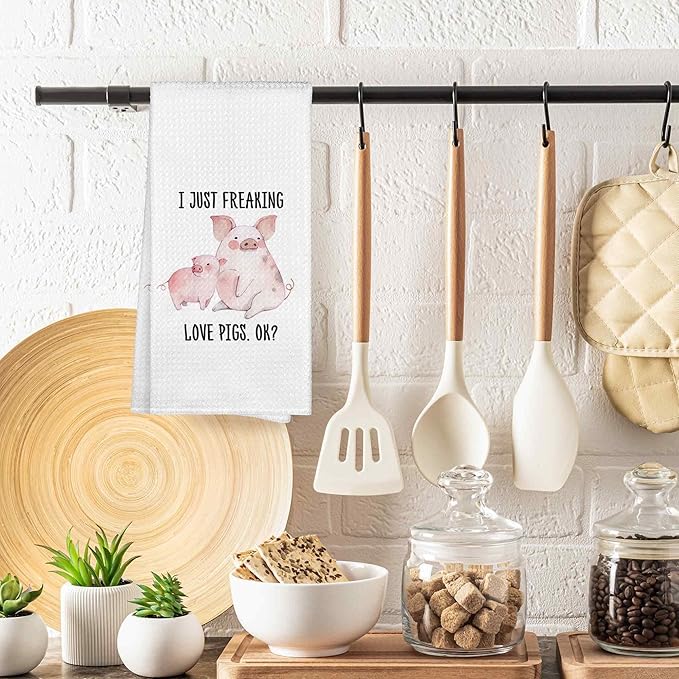 I Just Freaking Love Pigs Kitchen Towels Decorative Gifts for Pig Lovers 16x24, Pig Dish Towel Cloths Dishcloths Tea Towel, Pig Bathroom Kitchen Hand Towel Decor