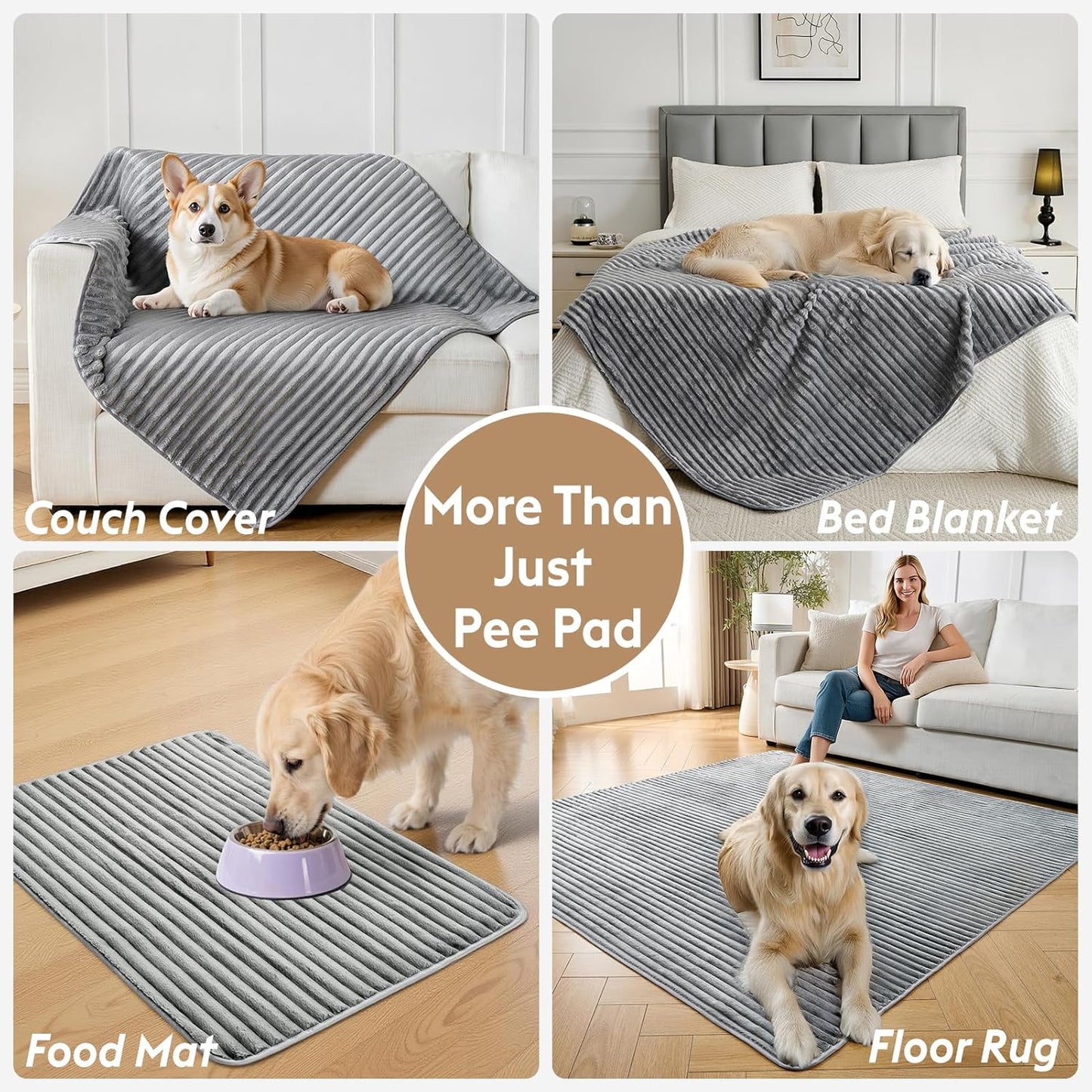 Flannel Washable Pee Pad for Dogs - 4 Pack Reusable Dog Pee Pads, Puppy Pads, Fast Absorb Pet Playpen Mat with Non-Slip Back, Waterproof Puppy Training Pad. (Light Grey, 18" X 24")