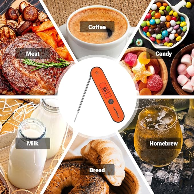 Inkbird WiFi Grill Thermometer IBBQ-4T & Instant Read Thermometer IHT-1P & Carrying Case, Meat Thermometer for Oven, Smoker, Cooking with Alarm Timer Graph, Rechargeable 4 Colorful Probes