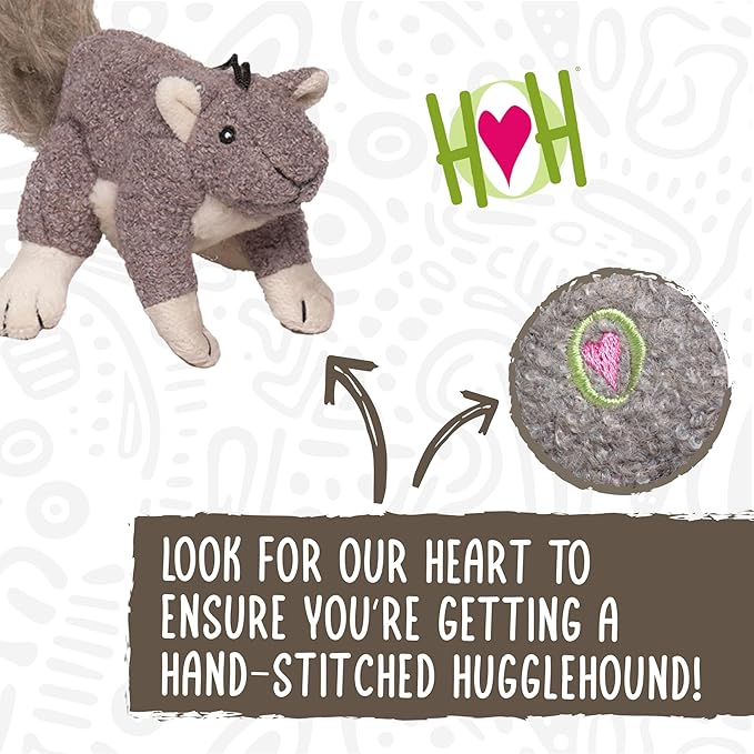 HuggleHounds Plush Dog Toy - Fuzzy Dog Toy, Squeaky Soft Fleece, Interactive Durable Stuffed, for Small and Large Breeds with Squeaker - Feller Squirrel, Small