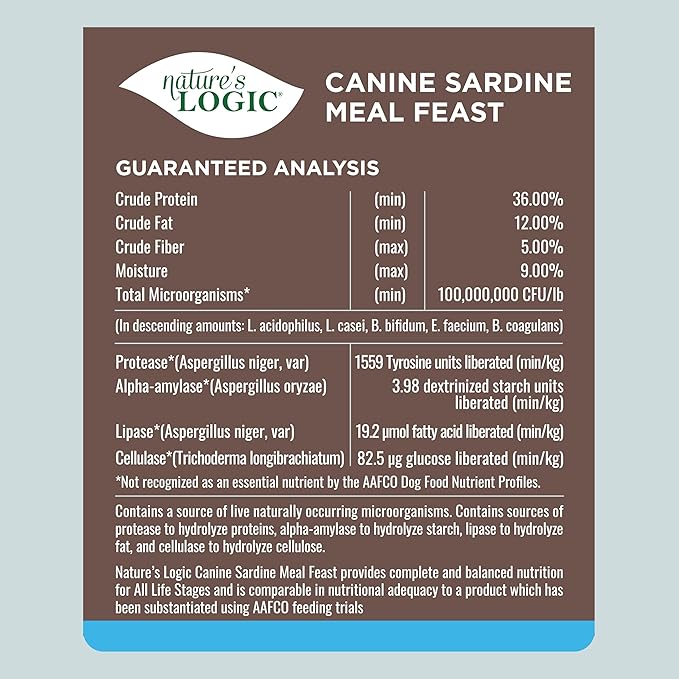 NATURE'S LOGIC Dry Dog Food - 100% Natural - No Synthetics - for All Ages, Sizes, Breeds - Free from Common Allergens, High Protein - Sardine Meal Feast, 25lbs