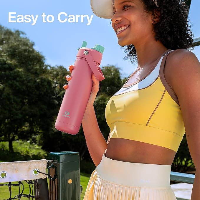 Insulated Water Bottle with Straw Stainless Steel Water Bottle, Leak-Proof, BPA-Free, Double Wall Vacuum Keeps Cold for 24 Hours for Sports, Travel, School (18 oz, Tulip)