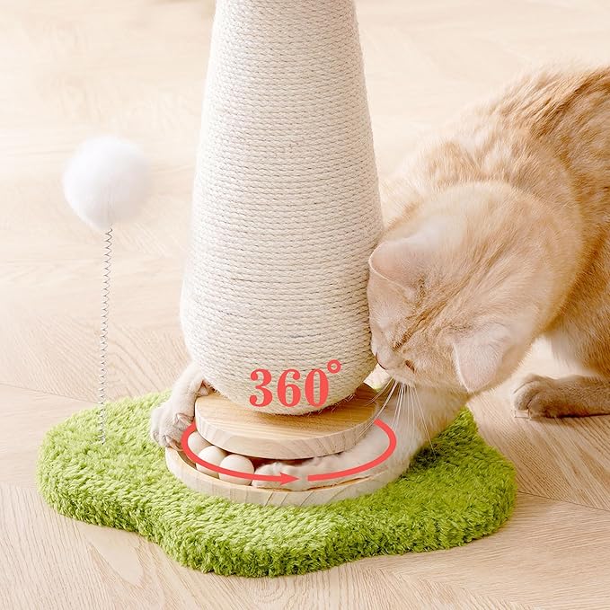 Mushroom Cat Scratching Post Cat Tree, 21.5‘’ H Cute Cat Scratcher Tower with Durable Solid Wood Turntable Toy, Mushroom Scratch Post Cat Sisal Scratcher with Catnip for Indoor Adult Cats