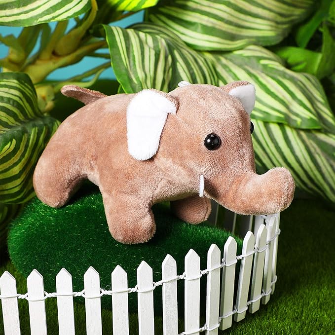 Sumind 12 Pieces Mini Stuffed Forest Animals Jungle Animal Plush Toys 4.8 Inch Cute Elephant Lion Giraffe Tiger Plush for Animal Themed Parties Achievement(Lying)