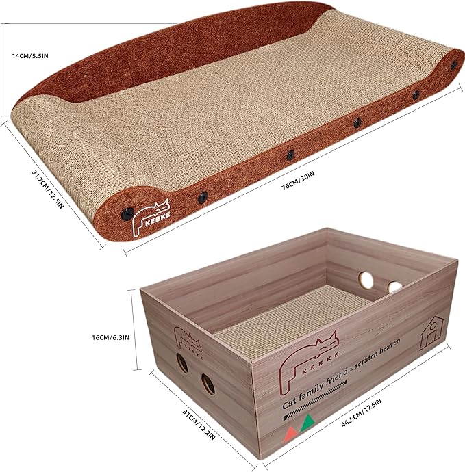 Cat Scratcher Bed 30 Inch Cat Couch Scratcher &17.5 Inch Cat Scratch Box with Refillable Scratch Pad Cat Scratchers for Indoor Cats Durable Extra Large Cats Lounge Furniture Protector