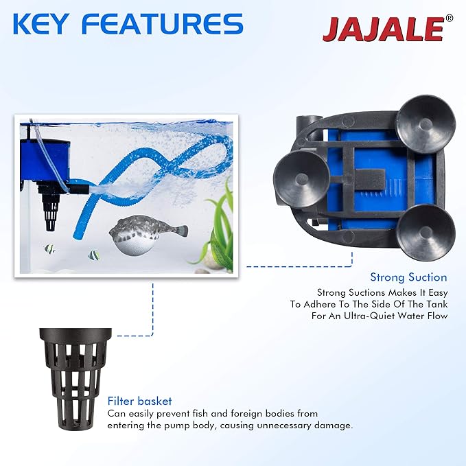 Water Pump 475 GPH Submersible Internal Aquarium Powerhead Water Pump Ultra Quiet for Aquarium,Fish Tank -3 Pack