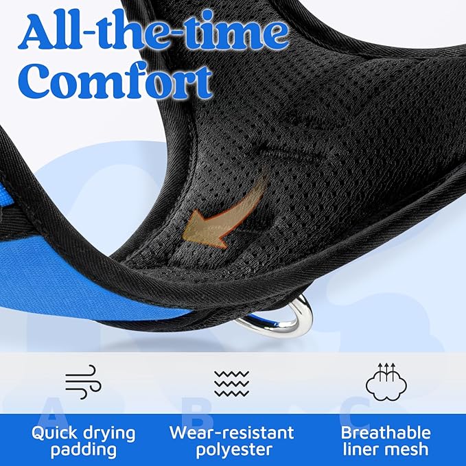 rabbitgoo Dog Harness Small Sized, No Pull Dog Vest with 3 Buckles, Adjustable Soft Padded Pet Harness with Easy Control Handle and Reflective Strips, Blue, S