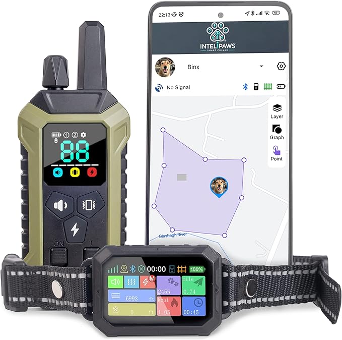 Invisible GPS Wireless Dog Fence System Collar – 2-in-1 Remote or App Controlled Invisible Boundary and Training GPS Dog Collar with 4 Training Modes – Covers up to 7000 Ft (3533 Acres)