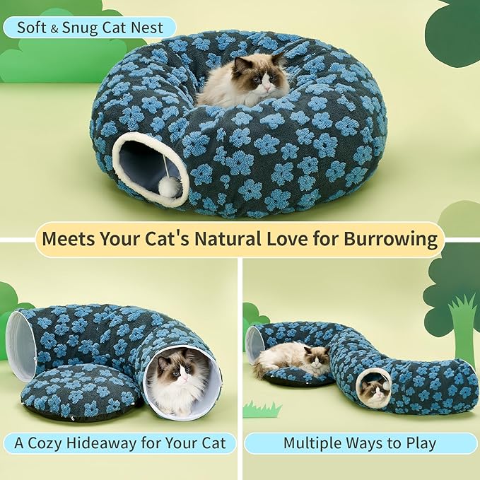 Pesen Cat Tunnel Bed with Soft Cushion, Cat Toys for Indoor Cats Enhance Bonding Between Pets and Owners, Encourage Exploration, and Satisfy Natural Instincts for Kittens, Dogs, and Rabbits