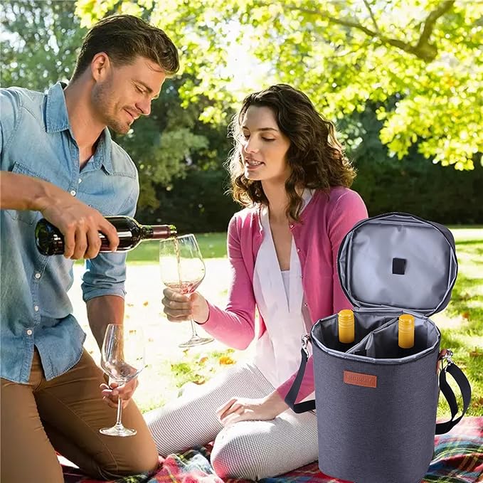 4 Bottle Wine Gift Carrier - Travel Padded Insulated Wine Cooler Bag with Handle and Adjustable Shoulder Strap, Great Wine Lover Gift