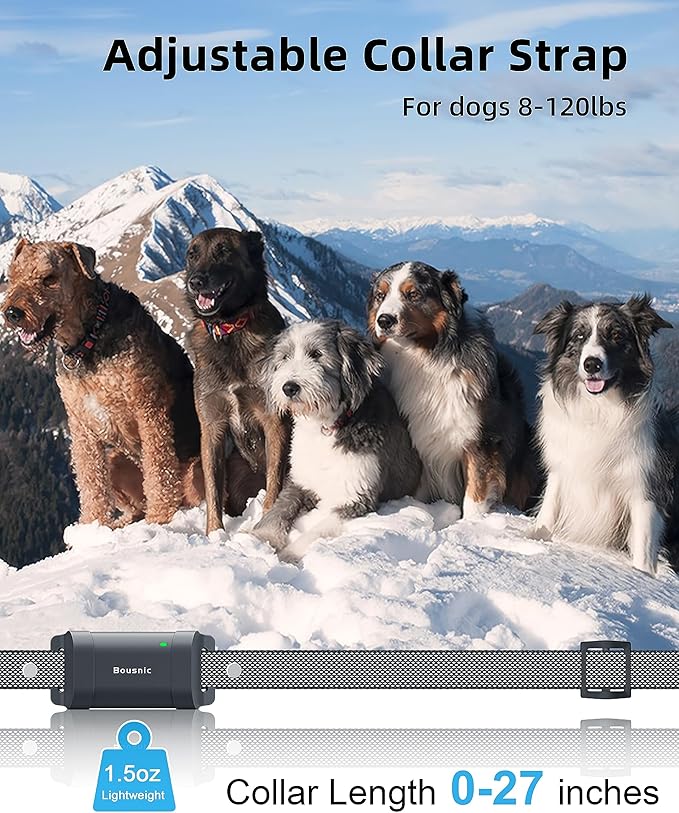 Bousnic Dog Shock Collar with Remote - [New Edition] 4000FT Dog Training Collar for Large Medium Small Dogs (8-120lbs) Waterproof Rechargeable E Collar with Beep, Vibration, Safe Shock (Grey)