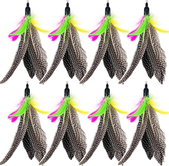 Cat Feather Toys Refills, 8 Pieces Natural Da Bird Feathers Refill, Cat Wand Replacement Feather for Indoor Cats (D)