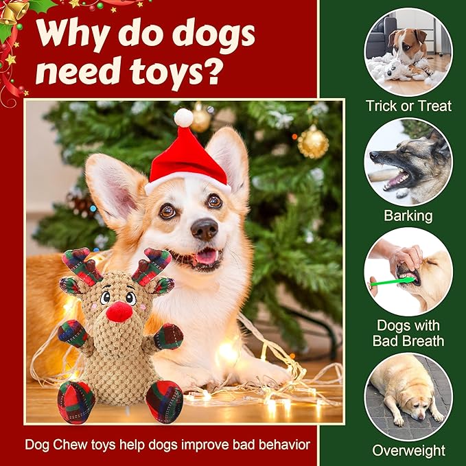 Squeaky Dog Toys, Dog Chew Toys with Crinkle Paper for Puppy, Small, Medium, Large Dogs, Interactive Pet Holiday Toys for Training and Reducing Boredom