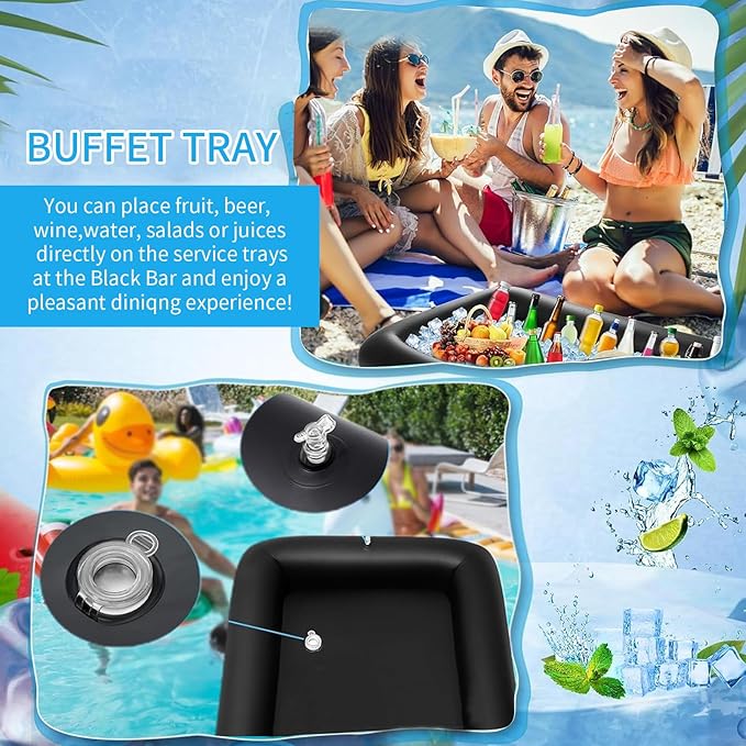Ice Buffet Serving Tray Drink Cooler with Drain Plug,Inflatable Ice Serving Buffet Bar Inflatable Cooler for Parties Food 52 x 24 x 5'' (Black)