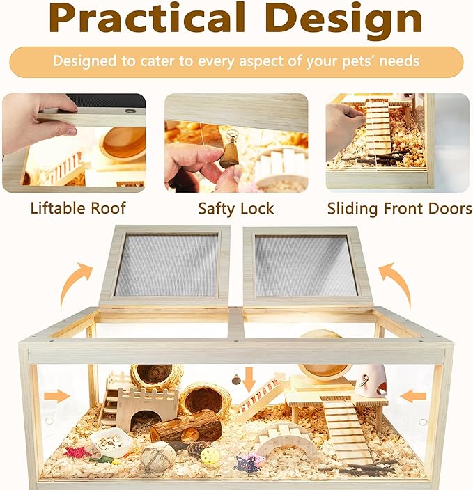 Prolee Hamster Cage Chewproof, Mice and Rat Habitat with Transparent Sides, Hamster Cage with Openable Mesh Top, Solid Built with Lock Design and Leg Stand, 48" inch